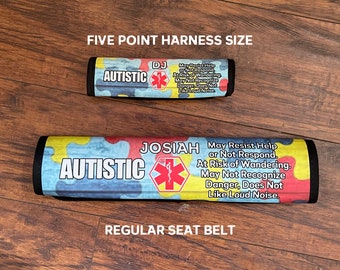 Medical Alert, Autism Awareness. Seat Belt Cover, Special Needs Gift,Autism Gift, Special needs Parents Gift