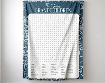 Family Word Search Blanket, Personalized Family Word Search Blanket, Christmas Gift, Grandparent Gift,TEAL