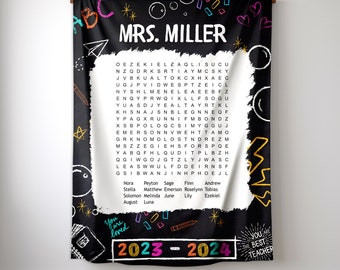 Custom Teacher Blanket, Word-search Blanket, Gift from Students, Teacher Appreciation Gift, Unique Teacher Gift