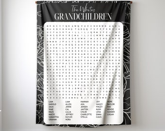 Family Word Search Blanket, Personalized Family Word Search Blanket, Christmas Gift, Grandparent Gift,