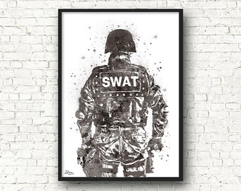 SWAT poster, police elite, police, police officer gift, teen bedroom poster art and adult, USA, special font