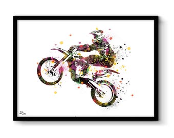 Motorcycle cross poster, art print, biker silhouette, birthday gift idea [Number 360]
