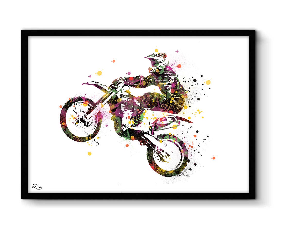 Moto Cross Poster Art Print Biker Silhouette Birthday Gift Etsy