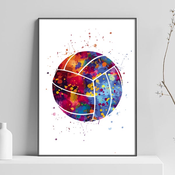 Ballon volleyball, cadeau joueur de volley, illustration, sport art print, aquarelle, déco murale chambre salon [Numéro 305]