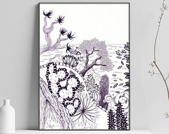 Art print village of Eze, Alpes-Maritimes, drawing print