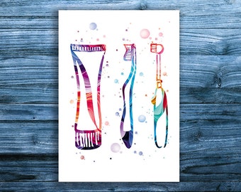 Toothbrush, Toothpaste poster, medical drawing, dental office, dentist gift, teeth, art, surgeon, waiting room