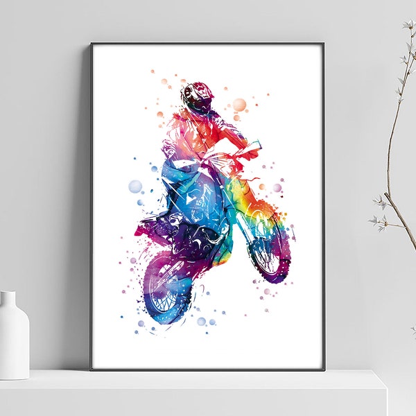 Moto cross affiche, freestyle, moto, impression d'art, poster motard, sport illustration