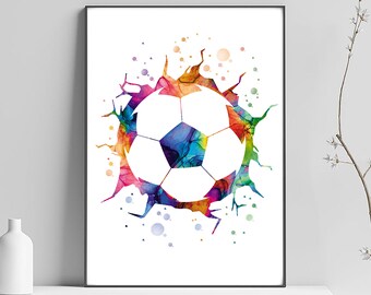 Football ball, footballer gift, football illustration, sport art print, watercolor, wall decoration