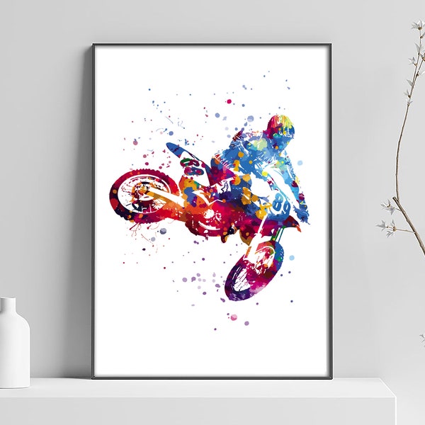 Moto cross poster, motorfiets poster, kunstprint, biker poster, dik Fine Art papier, sportillustratie