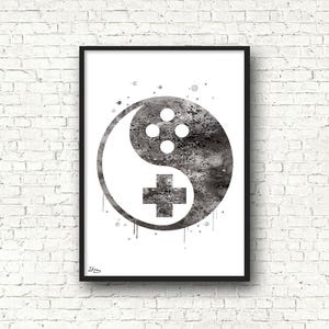 Yin yang original, Gamer poster, geek gift, game art, video game, games poster, teenage decoration, controller drawing [Number 602]