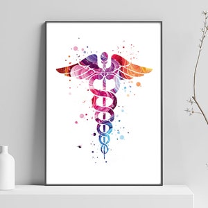 Caduceus poster, snake of Asclepius, doctor gift, health professionals, medicine, emblem, Aesculapius Number 167 image 1