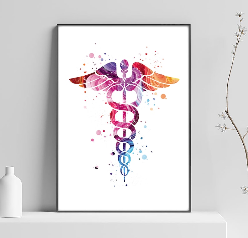 Caduceus poster, snake of Asclepius, doctor gift, health professionals, medicine, emblem, Aesculapius Number 167 image 1