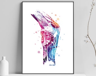 Knee poster, A4 format 21x29.7 cm, human skeleton, osteopath gift, bone illustration, medical art, science, knee, doctor decoration