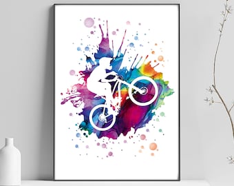 Mountain bike illustration, A3 FORMAT (29.7 x 42 cm), poster, sport art, bmx bike digital drawing, original wall decoration, mountain, freestyle