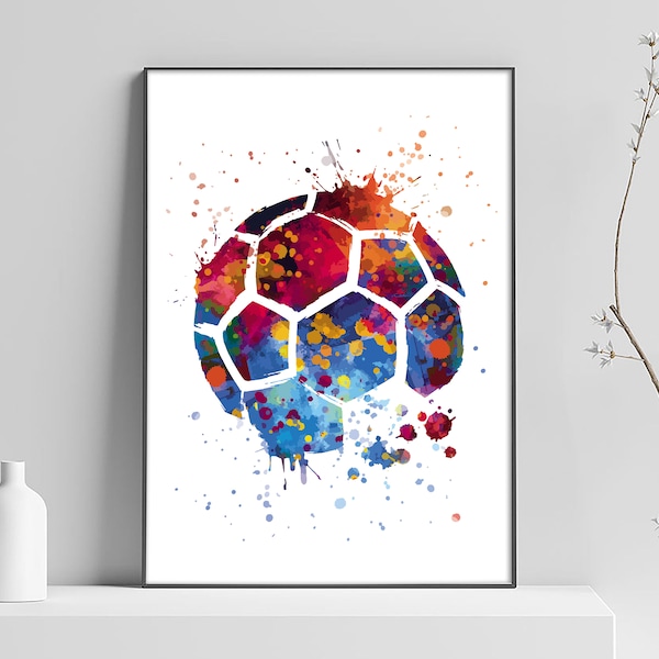 Ballon football affiche, cadeau footballeur, illustration foot, sport art print, décoration murale