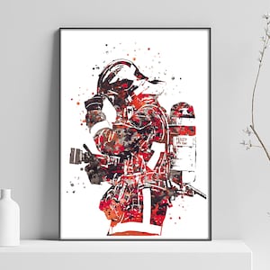 poster di pompiere rosso e nero, regalo di pompiere francese, arte di pompiere, poster di pompiere, regalo