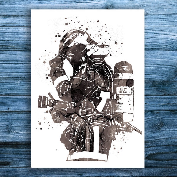 Affiche sapeur pompier, noir et blanc, illustration métier, soldat du feu, décoration murale cadeau, uniforme