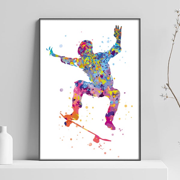 Skateboard art, sport poster, skate affiche, idée cadeau adolescent, cadeau anniversaire, skate boarder [Numéro 1005]