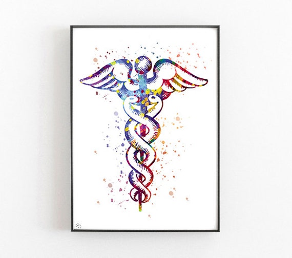 Caducee Art Serpent D Asclepios Cadeau Medecin Etsy