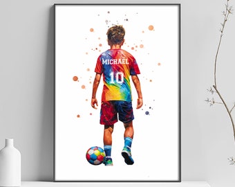 Personalized football poster for children first name and number, football illustration, sport art print, personalized gift idea