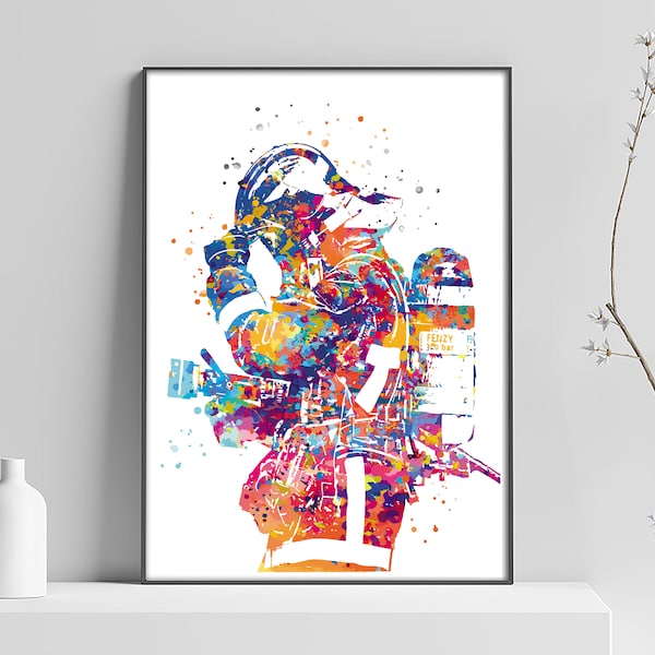 pompier multicolore affiche, FORMAT A4 21x29,7 cm, cadeau pompier français, art soldat du feu, affiche sapeur-pompier