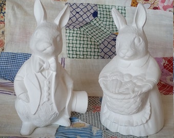 HARE ORNAMENTS MR AND MRS BUNNY STONE GARDEN PAIR OF WEDDING RABBITS