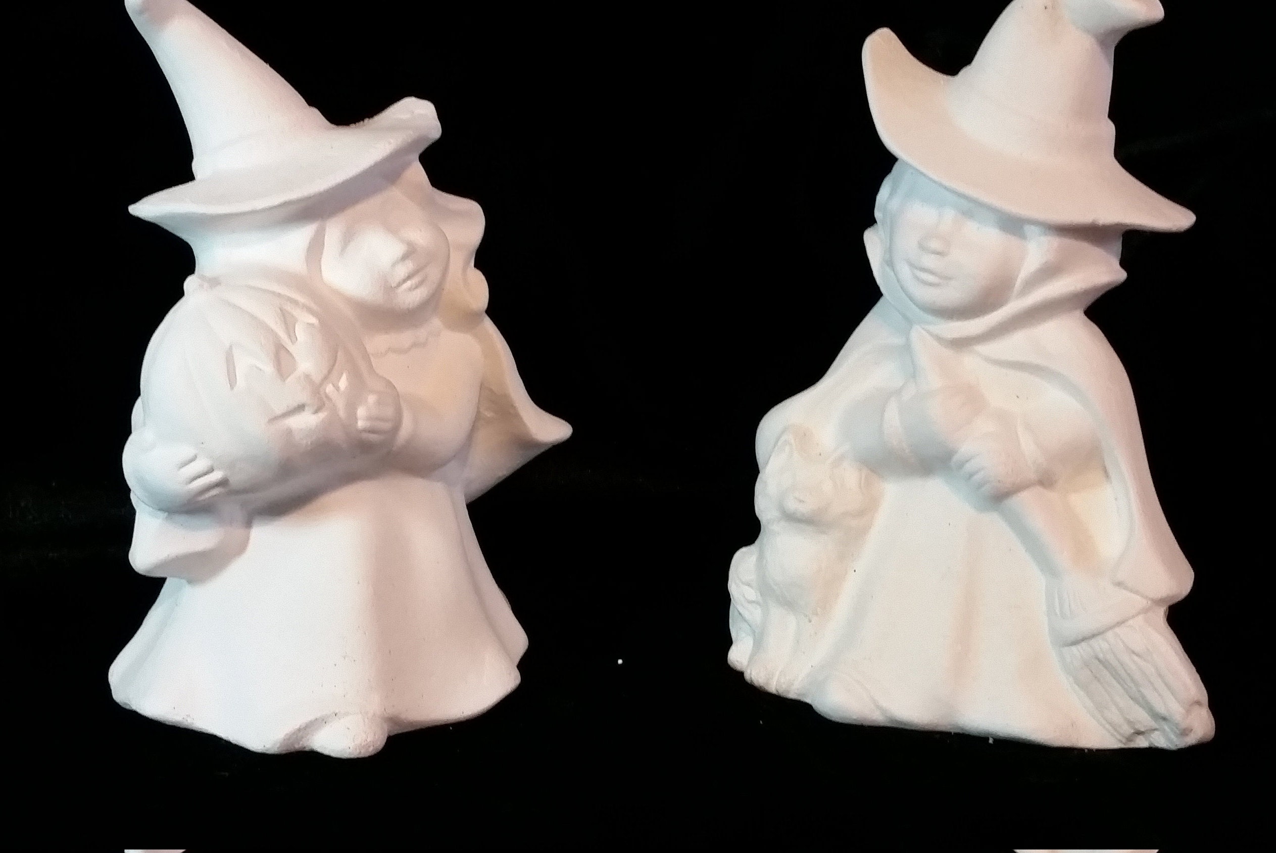 CERAMIC BISQUE GHOST COUPLE ON WELCOME PUMPKIN~UNPAINTED