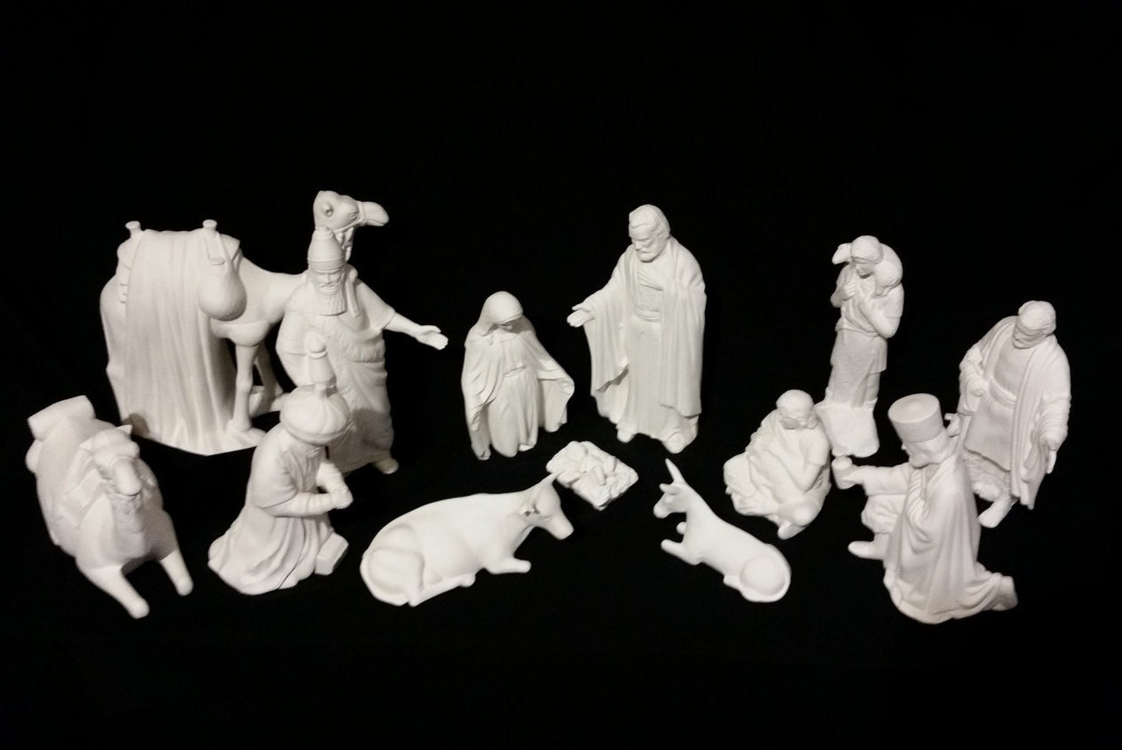 Large Duncan 14 piece Ceramic Nativity Set Unpainted Ceramic Etsy
