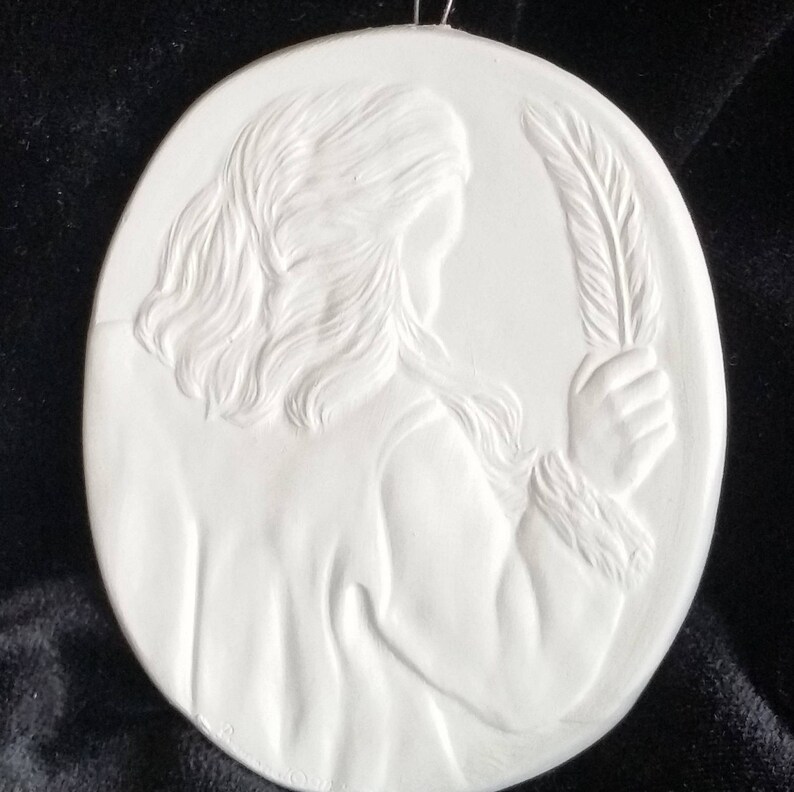 Santa Checking His List Medallion Ornament- Christmas Ornament DIY, Unpainted Ceramic Bisque Ready to Paint