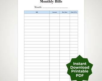 Instant Download Printable Monthly Bill Planner - 2 Templates - A4 & A5 size PDF