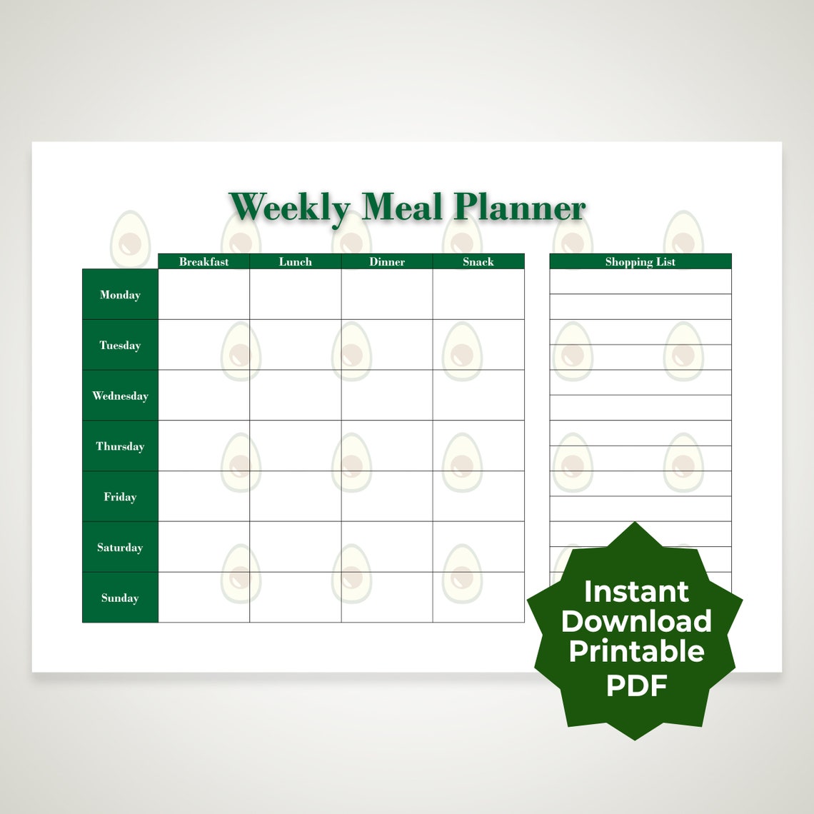 Printable Weekly Meal Planner & Shopping List Template A4 Size PDF - Etsy