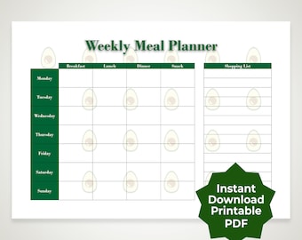Printable Weekly Meal Planner & Shopping List Template - A4 size PDF