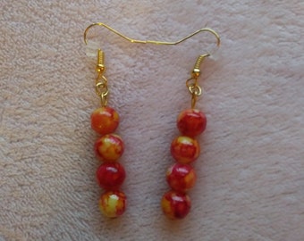 Simple Red And Yellow Beaded Dangle Earrings