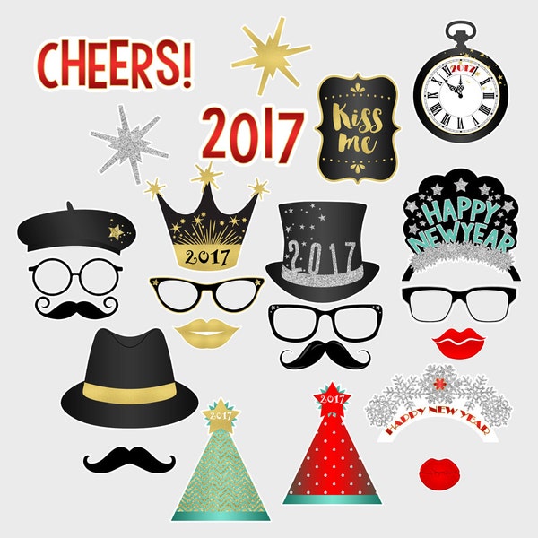 Printable New Years Eve Photo Booth Props Holiday Party Props  New Year's Eve 2017 Props Instant Download (114) Digital File