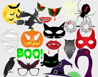 Printable Halloween Photo Booth Props Fall Autumn Party Props Vampire Monster Alien Witch Cat Instant Download (105)