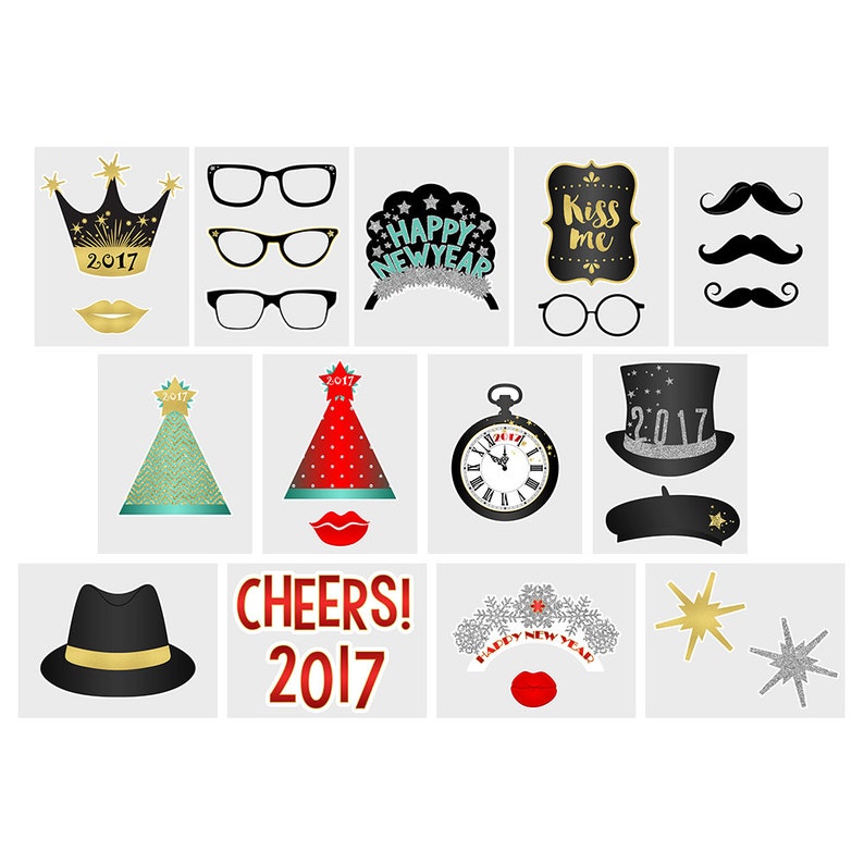 Printable New Years Eve Photo Booth Props Holiday Party Props New Year's Eve 2017 Props Instant ...