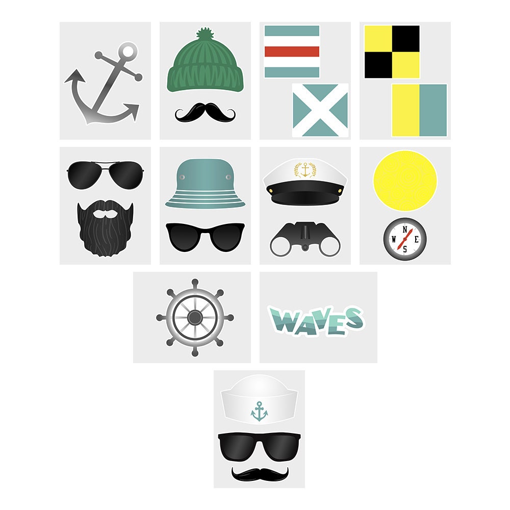 Printable Nautical Photo Booth Props Sailing Boating Sea Ocean Party Props Instant Download 116 ...