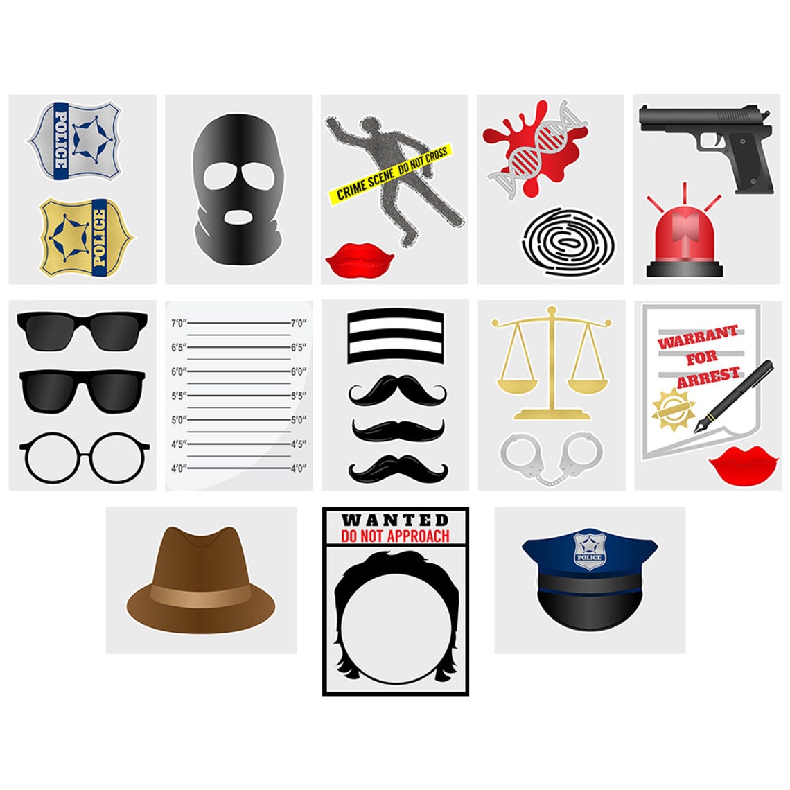 Printable Police Photo Booth Props Detective Crime Scene Party Props ...