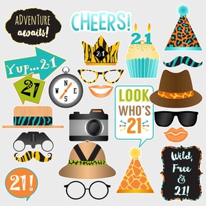 Printable Birthday Photo Booth Props 21st Birthday Party Props - Etsy