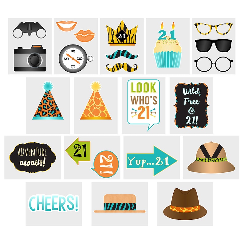 Printable Birthday Photo Booth Props 21st Birthday Party Props Etsy