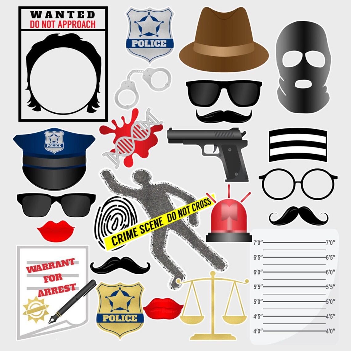 Printable Police Photo Booth Props Detective Crime Scene Party Props ...