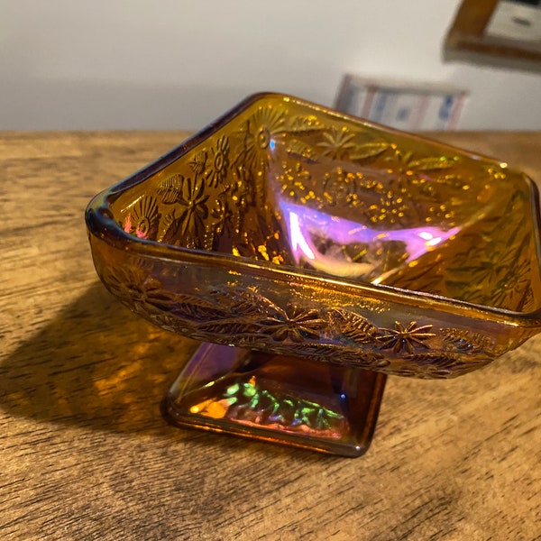 Vintage Indiana Amber Carnival Glass Diamond Dish