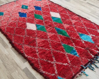6'9"x4'4" Vintage Moroccan Boujad Rug, Moroccan Rug, Faded Rug Boujaad Rug, Bohemian Rug, Bohemian Boho Decor
