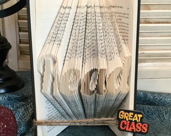 Read Book Folding Art, Teacher Gift, Upcycled Book Sculpture