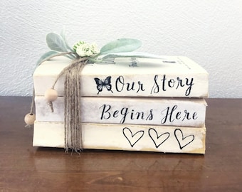 Stamped Books Personalized, Farmhouse Books, Decorative Books, Coffee Table Decor, Hand Stamped Books