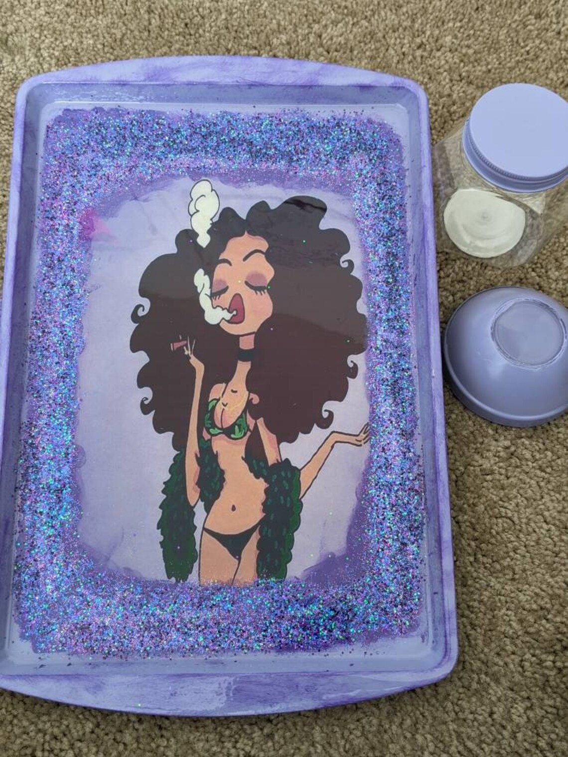 Black Girl Stoner Tray/Rolling Tray Set/Smoking Girl Rolling Etsy