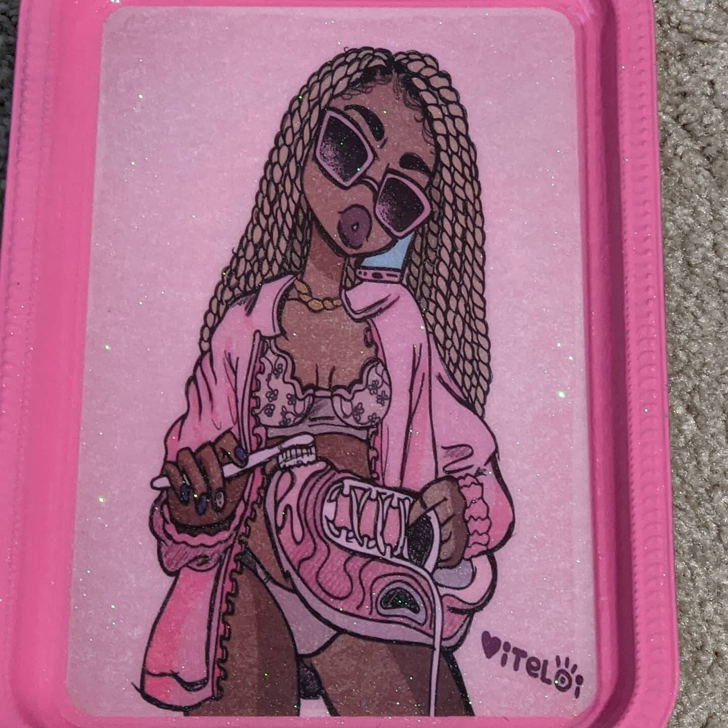 Pink Girl Rolling Tray Set/black Girl Magic Rolling Tray Etsy