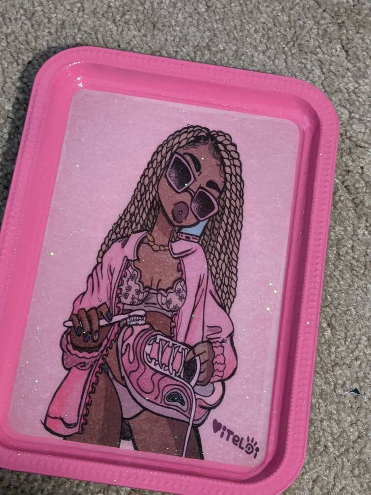 Pink Girl Rolling Tray Set/black Girl Magic Rolling Tray Etsy