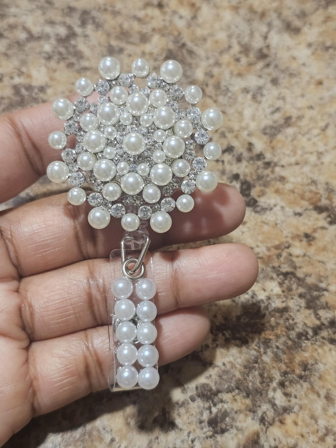 Handmade Pearl & Rhinestone Retractable Badge Reel - Etsy