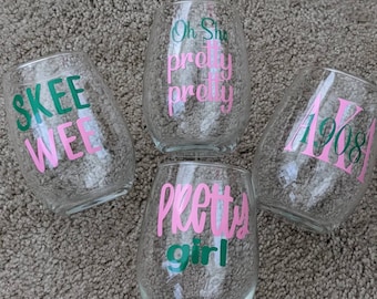 Pink and Green Stemless Wine Glass: AKA Pretty Girl Gift